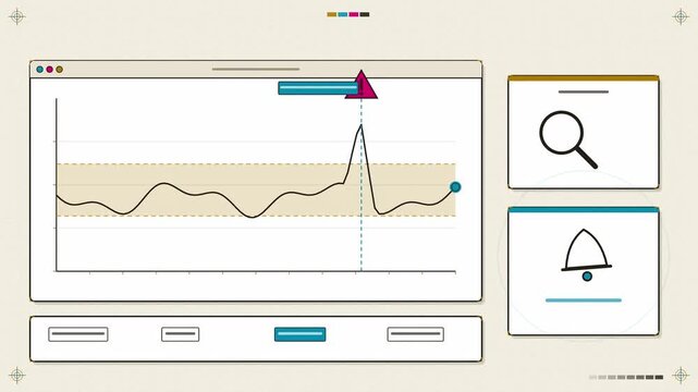 Abstract animated anomalous spike raising an alert drawn as cyan and teal lines and shapes on a bright, clean light background. Seamless looping 4K motion graphics video with free space for text, idea