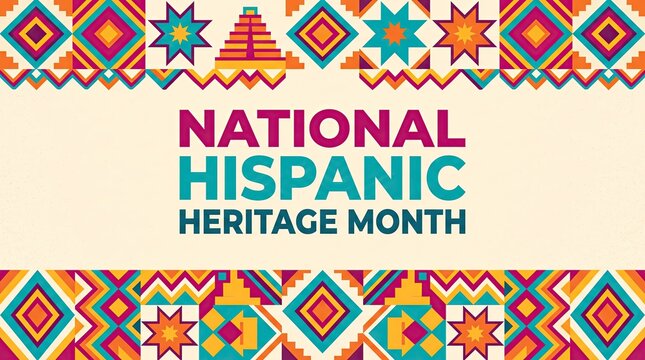 National Hispanic Heritage Month banner with colorful geometric folk art pattern