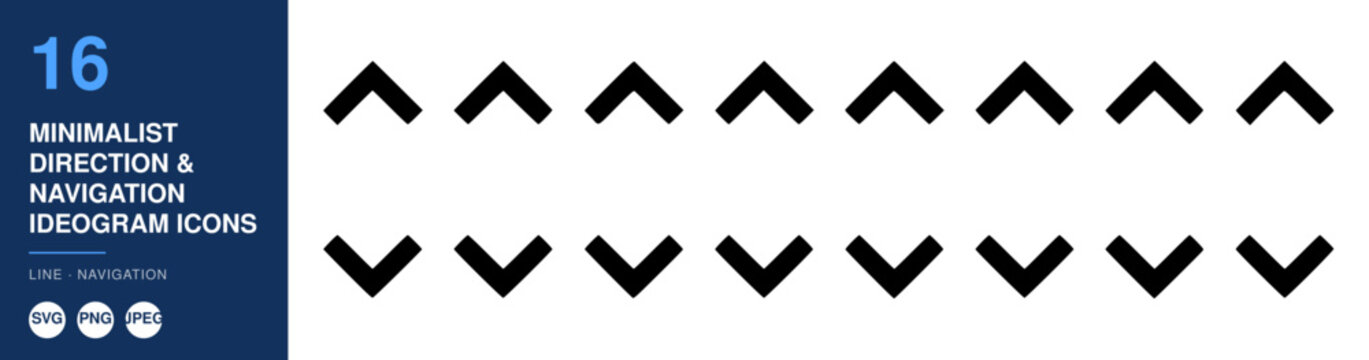Minimalist Direction Navigation Ideogram Icons, Set of Navigation Symbols Featuring Arrow, Symbol