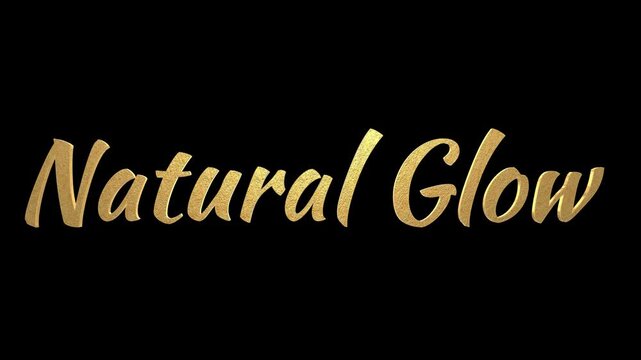 Golden textured words natural glow repeated three times on a black background with textured font video words glitter letter script type
