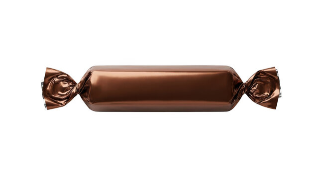 Single chocolate candy bar wrapped in shiny brown foil isolated on transparent background