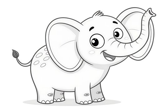 Cartoon baby elephant with big ears smiling happily
