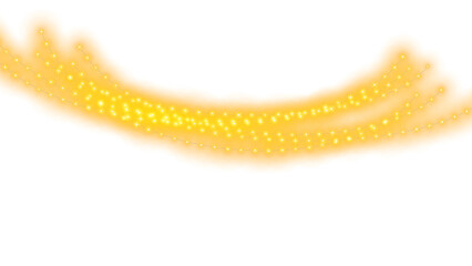 Golden glitter trail on white background. Sparkling yellow light dust wave. Glowing magic particles for festive design and celebration. © Saeed