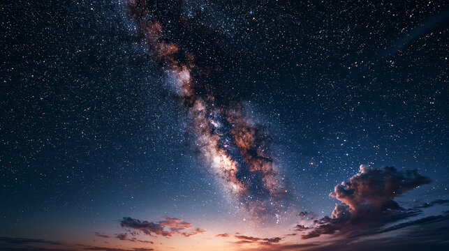 Breathtaking Milky Way Galaxy Night Sky Full of Stars with Clouds at Horizon