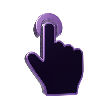 Purple 3D cursor hand pointer icon representing touch and click action with 3D graphic click sign mouse pointer gesture element touch symbol 3D graphic tap symbol navigation interaction