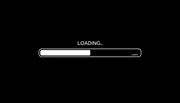 Minimalist Loading Bar Animation with Text "LOADING.." on Black Background, Representing Waiting and Progress in Digital Interfaces