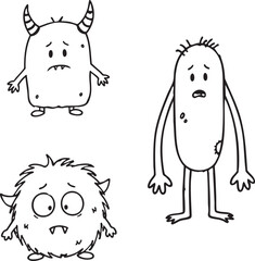 Cute monster characters, funny fantasy creatures, hand drawn doodle vector illustration © XeeeOsss