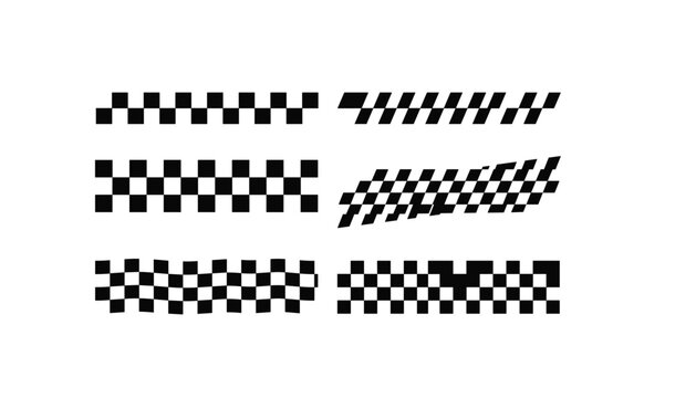 Checkered flag racing border icon set vector illustration black and white checkered patterns racing stripe auto sport elements