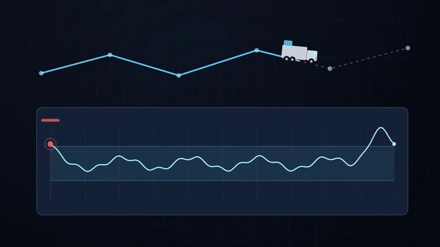 Abstract animated temperature excursion flagged along a route drawn as blue and cyan lines and shapes on a deep dark background. Seamless looping 4K motion graphics video with free space for text, ide