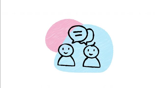 An animated hand drawn two people talking with a speech balloon between them. Excellent for dialogue, negotiation, feedback, and team communication.