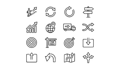 Fototapeta premium 16 Modern Arrow Direction Route and Navigation Editable Vector Icons
