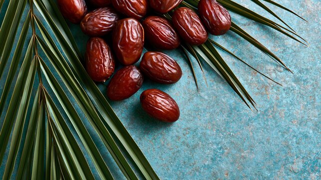 A premium cookbook-cover composition featuring date palm fruit styled with refined asymmetry and generous commercial copy space