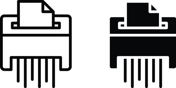 Paper shredder icons, document destruction symbols, office security vector set