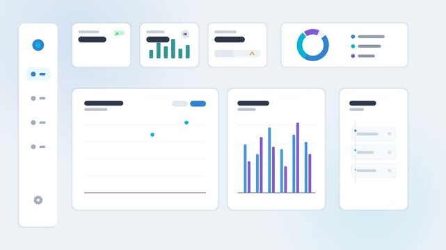 Animated business dashboard user interface layout with charts and data visualization elements 4K