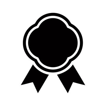 Black ribbon seal badge with ribbon ends for award or certification isolated on white background, Vector, illustration
