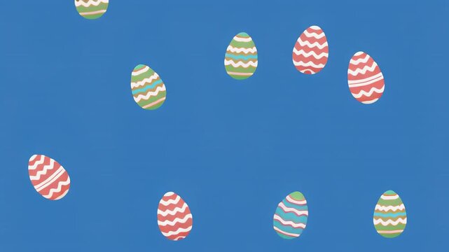 Easter Eggs falling gently in a festive blue background with copy space
