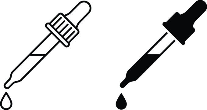 Minimalist dropper icons, medical pipette vector set, skincare liquid drop symbols