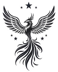 Fototapeta premium Majestic phoenix bird with outspread wings and tail feathers