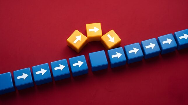 Blue blocks with arrows in a row and yellow blocks reversing direction.