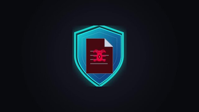 Digital document security concept with glowing shield emblem protecting sensitive information
