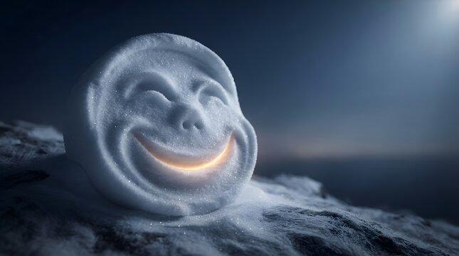 Smiling snowman head illuminated at night celebrating World Smile Day with winter joy