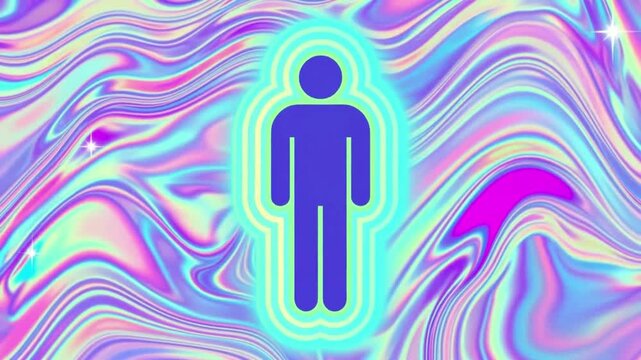 Spiritual Human Icon Holographic Psychedelic Liquid Motion Background Energy Aura