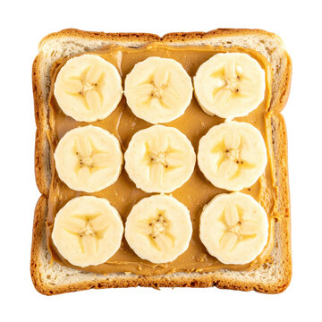 Peanut butter banana toast snack with transparent background