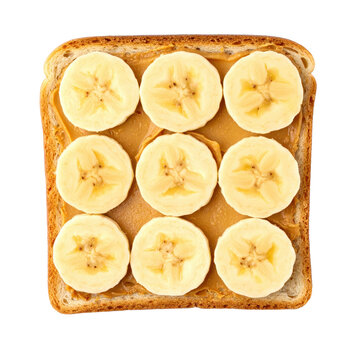 Peanut butter banana toast snack on transparent background
