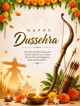 Happy Dussehra &ndash; Lord Rama with Bow and Arrow, Victory of Good Over Evil
