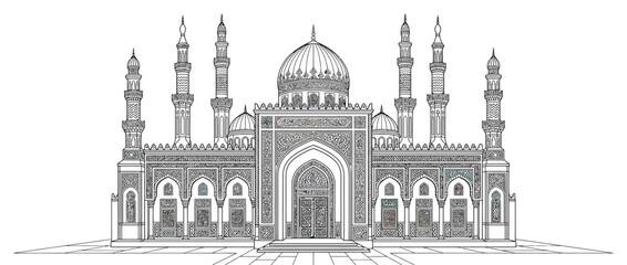 Obraz premium Islamic Mosque Architecture Line Art Isolated