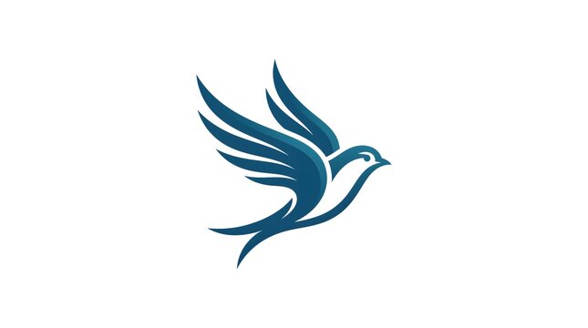 Stylized blue bird vector logo design illustration icon representing freedom, speed, and corporate identity, isolated on white background