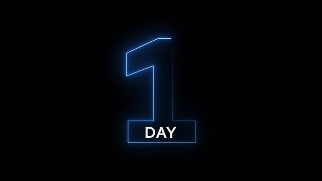 1 day left countdown timer glowing blue neon light motion graphics.
