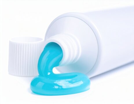 Toothpaste tube squeezing blue gel for dental care