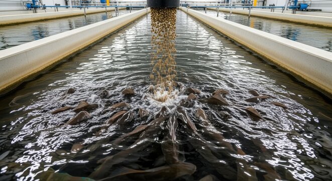 Aquaculture System with Fish Feeding in Modern Trough Fish Farm