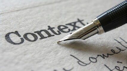 Fototapeta premium Close-Up of Fountain Pen on Paper with Word Context in Focus