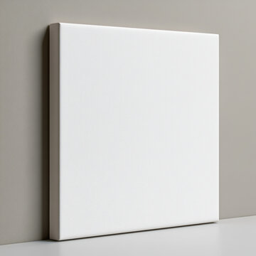 Blank canvas mockup perspective from side, minimalist white wall art, modern interior, empty square frame, creative space
