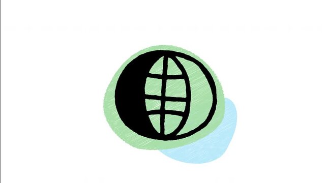 An animated hand drawn grid line world globe with light and dark hemisphere shading. Ideal for global time zones, world illumination, and day night concepts.