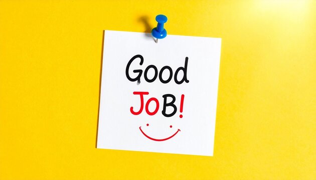 White note good job blue pin yellow background