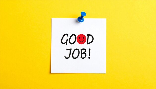 White note good job smiley face yellow background