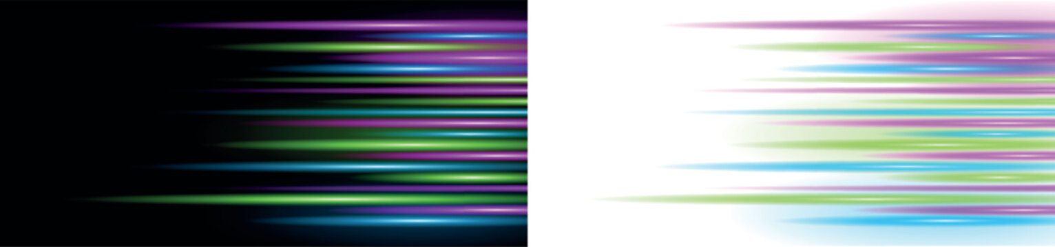 Colorful speed lines effect isolated on background. Neon motion streaks