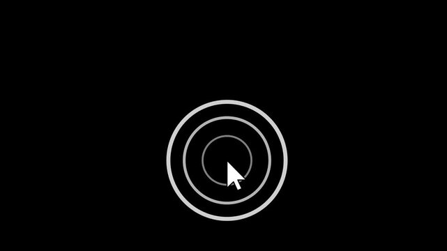 Mouse cursor click animation with ripple effect seamless loop on black background, white arrow pointer clicking three times, 4K motion graphic overlay