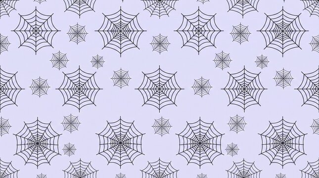 Seamless pattern with spider webs on a light purple background for halloween design