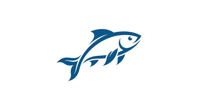 Abstract blue fish icon or logo vector illustration, dynamic stylized sea food symbol isolated on white background, perfect for seafood restaurant or fishing brand identity.