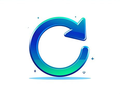Minimalist blue circular reload arrow icon with decorative stars.