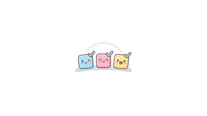 Obraz premium Three colorful cube monsters with spoons.