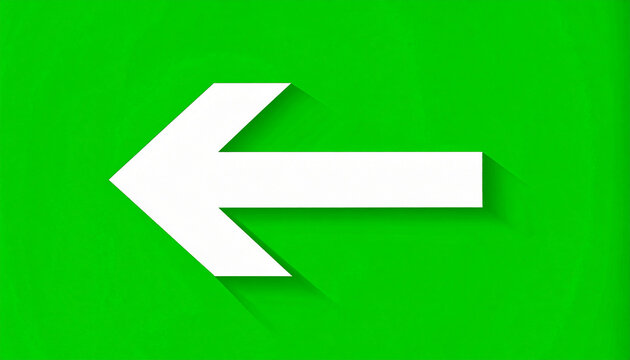 White arrow pointing left on a vibrant green background with a subtle shadow effect, symbolizing direction and choice
