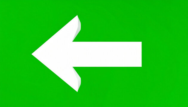 A simple white arrow pointing to the left on a vibrant green background, symbolizing direction, guidance, and a clear path forward