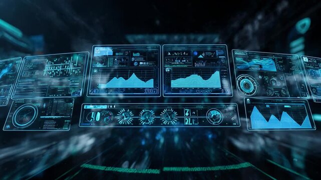 Futuristic Engine Blueprint Hologram with Data Streams in Dark Neon Environment
