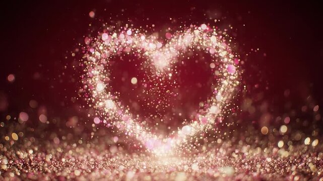 Glimmering Heart Sparkle Motion in Soft Red Light with Subtle Camera Zoom for Romantic Concepts