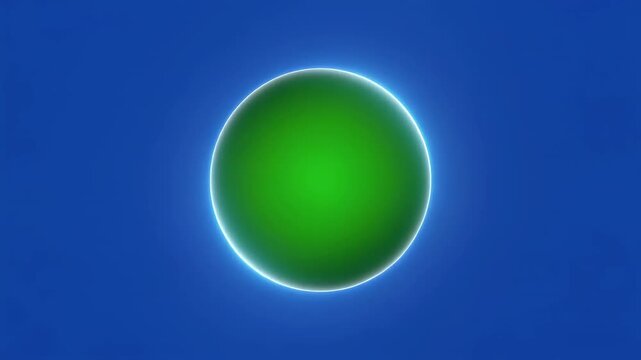 Glowing green spheres moving in sequence against a blue background with black separation